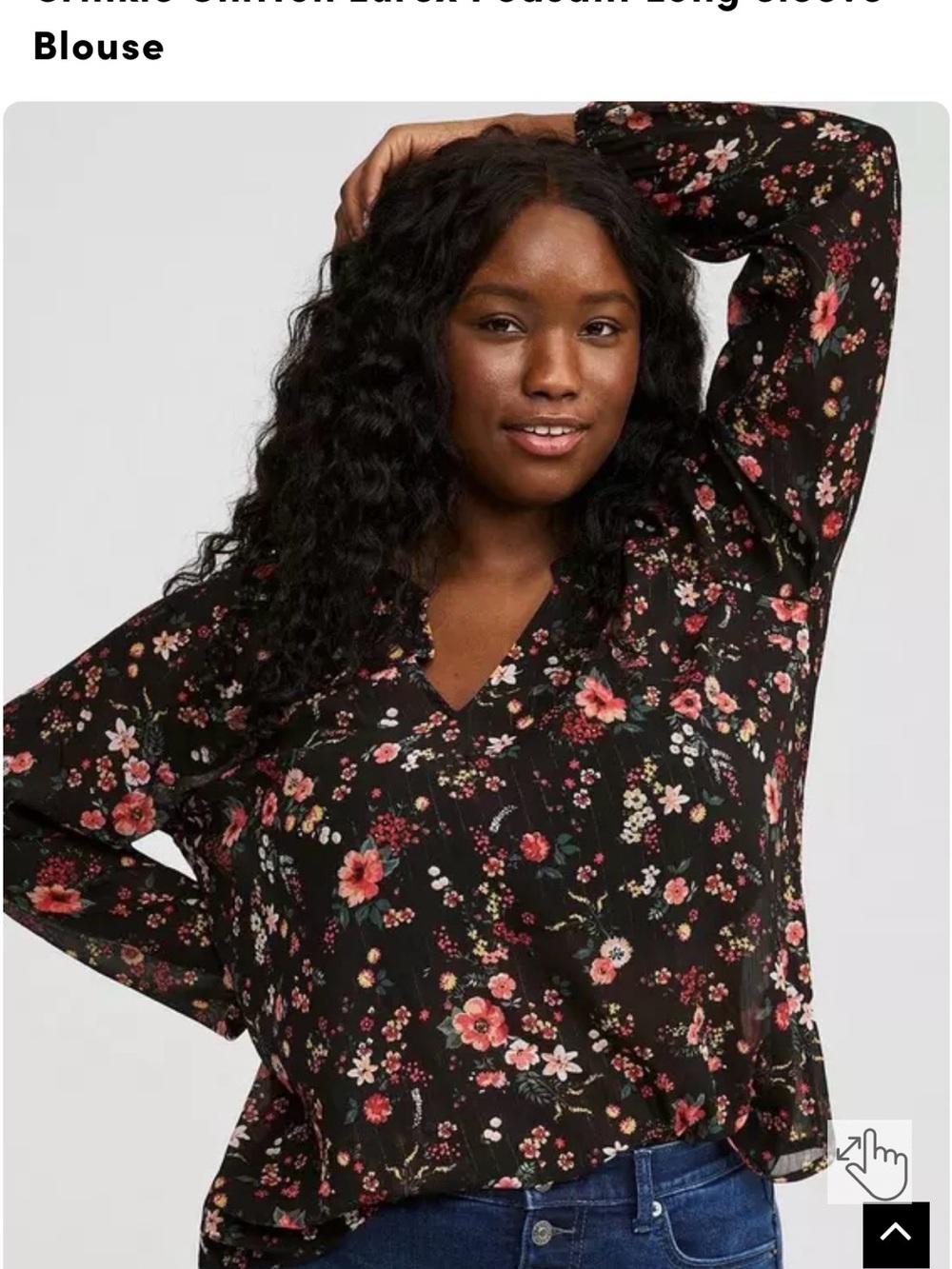 Torrid Womens Floral V-Neck Long Sleeve Blouse - Black with Pink Floral
